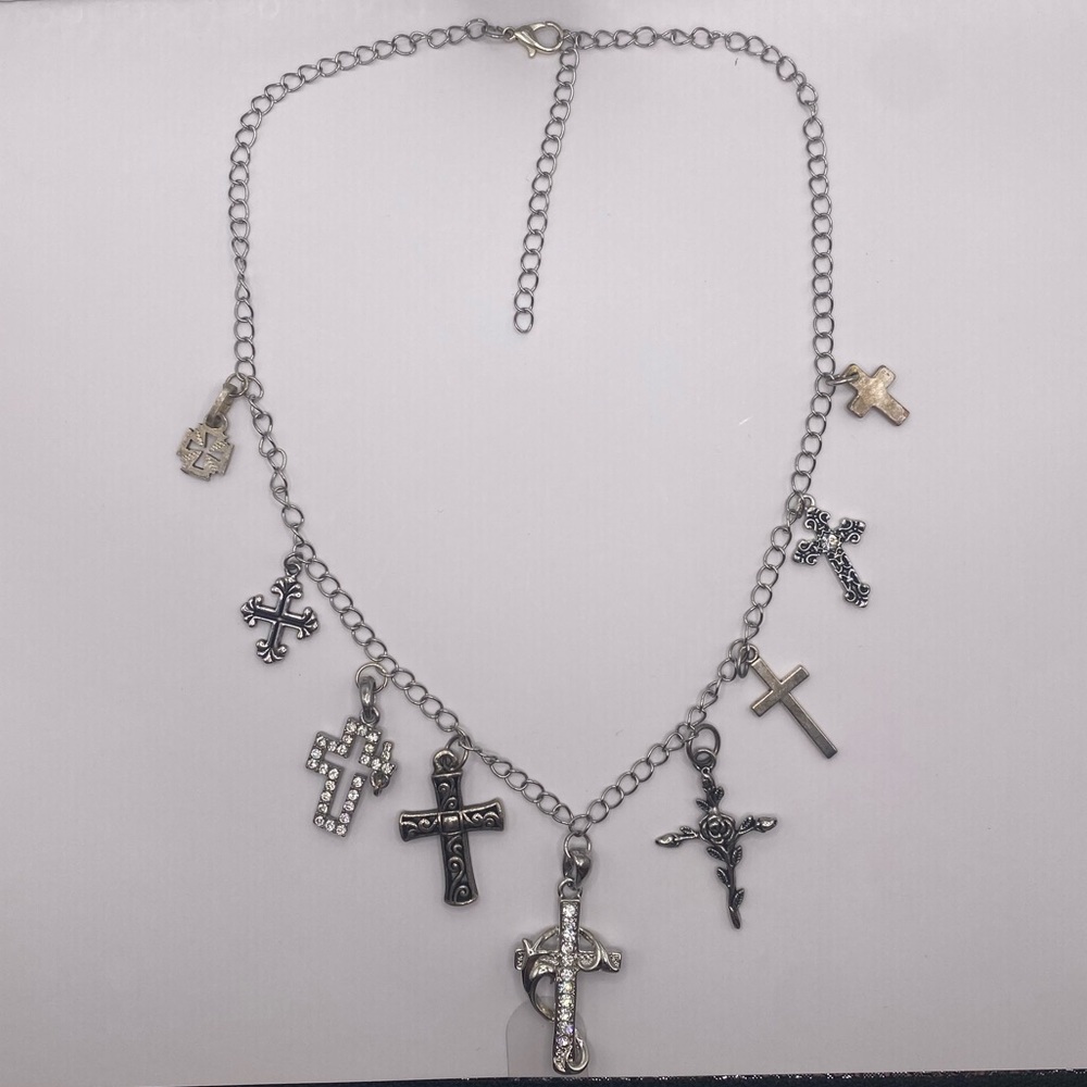 Stylish Multi-Cross Silver Necklace